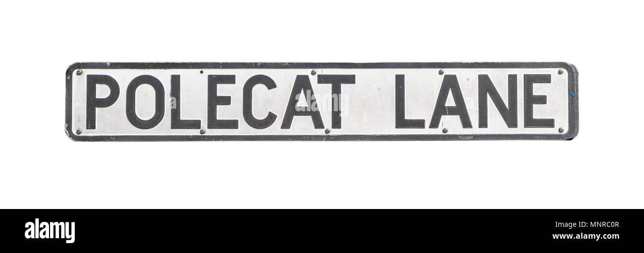 A cut-out of a street/road/lane/ place name - Polecat Lane. Stock Photo