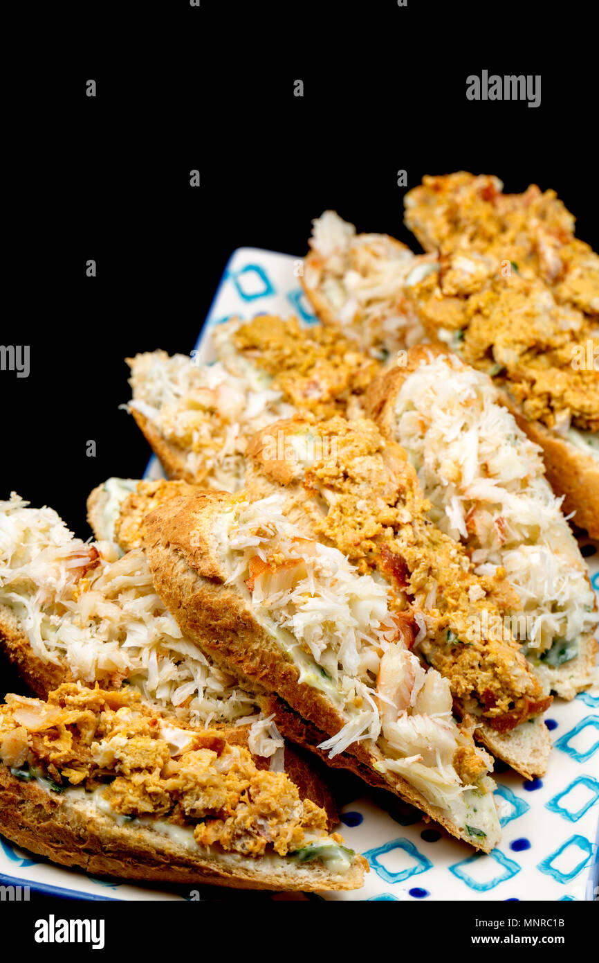 Brown and white crab meat from an edible, or brown crab, Cancer pagurus