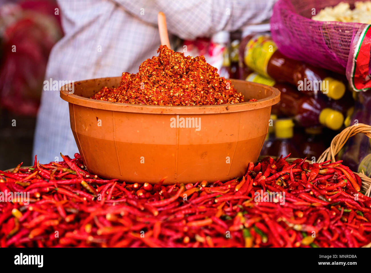 Red hot chili peppers at market Stock Photo - Alamy