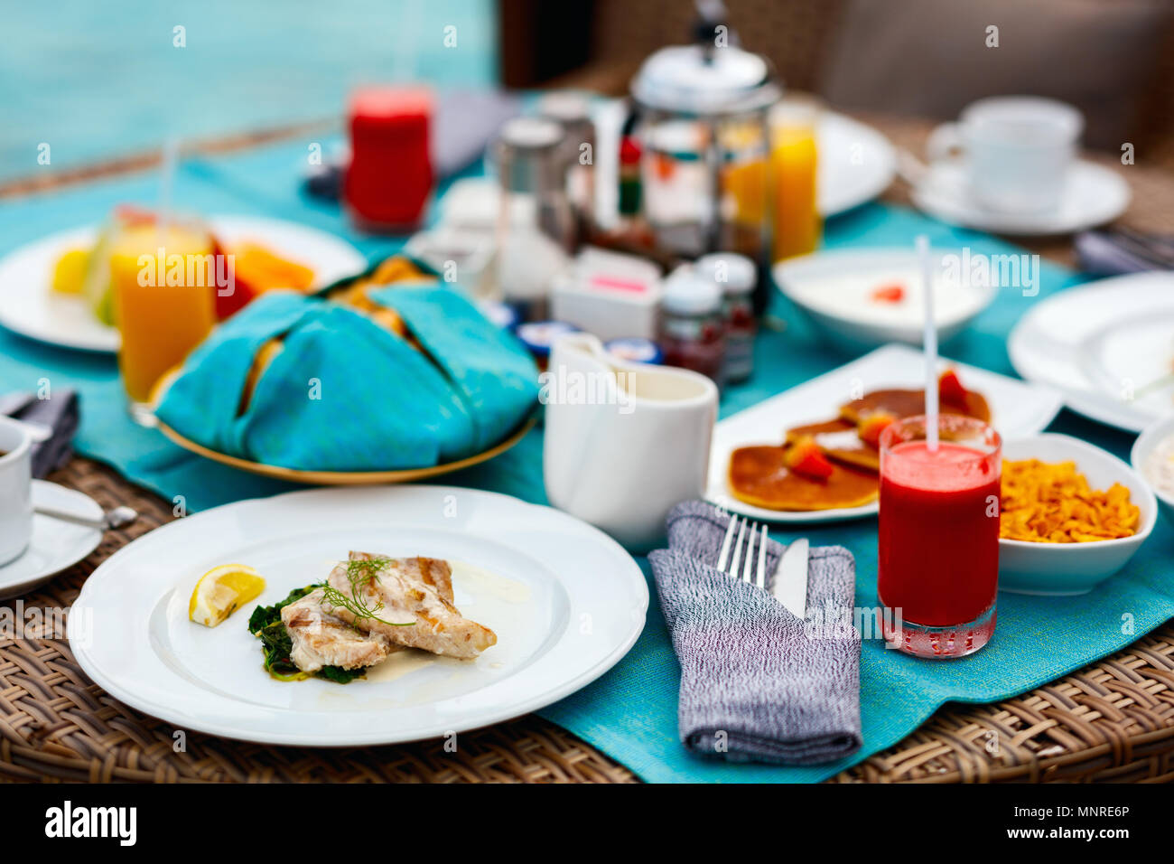 Delicious grilled reef fish served for lunch or breakfast Stock Photo
