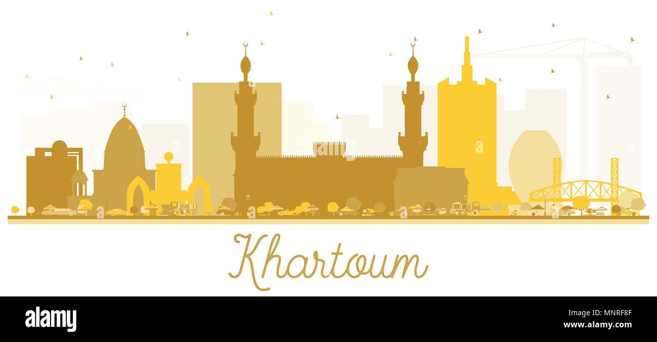 Khartoum City skyline Golden silhouette. Vector illustration. Simple flat concept for tourism presentation, banner, placard or web site. Stock Vector