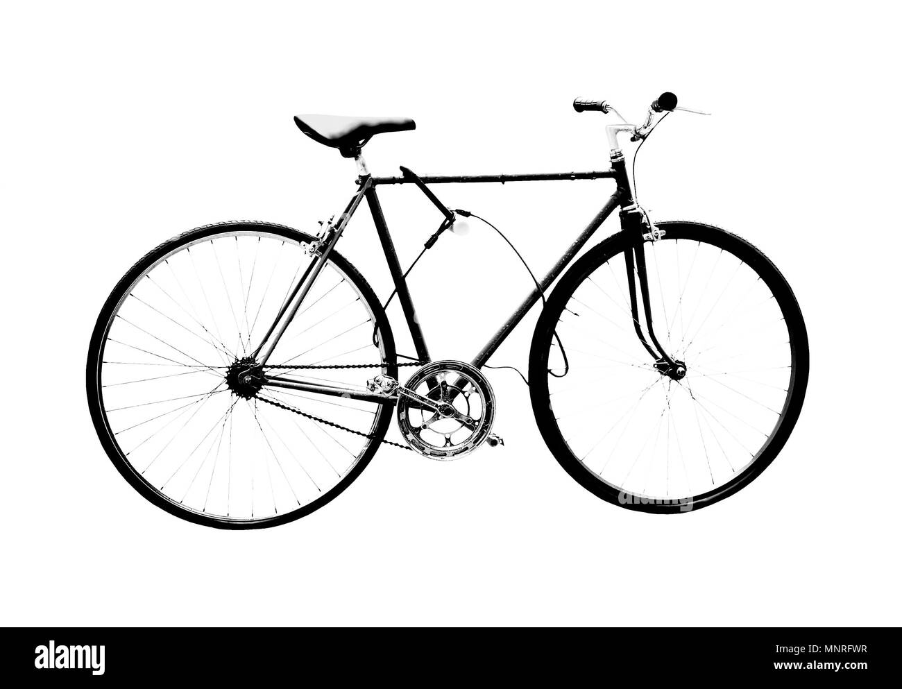 Classic vintage style bicycle for men black and white image isolated on white Stock Photo