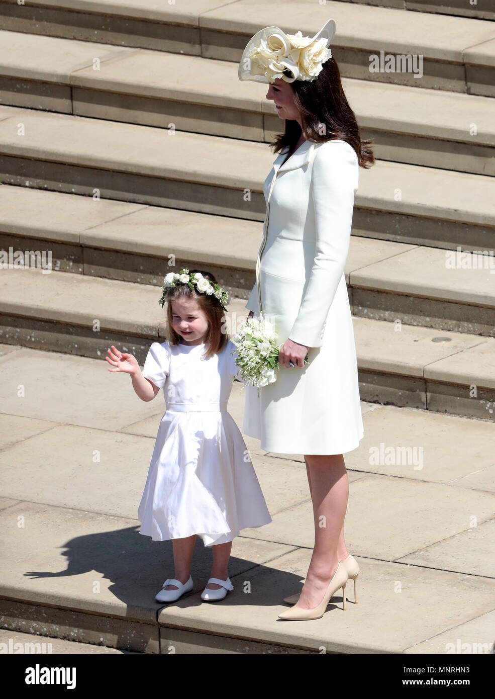Duchess of Cambridge and Princess Charlotte after the wedding of