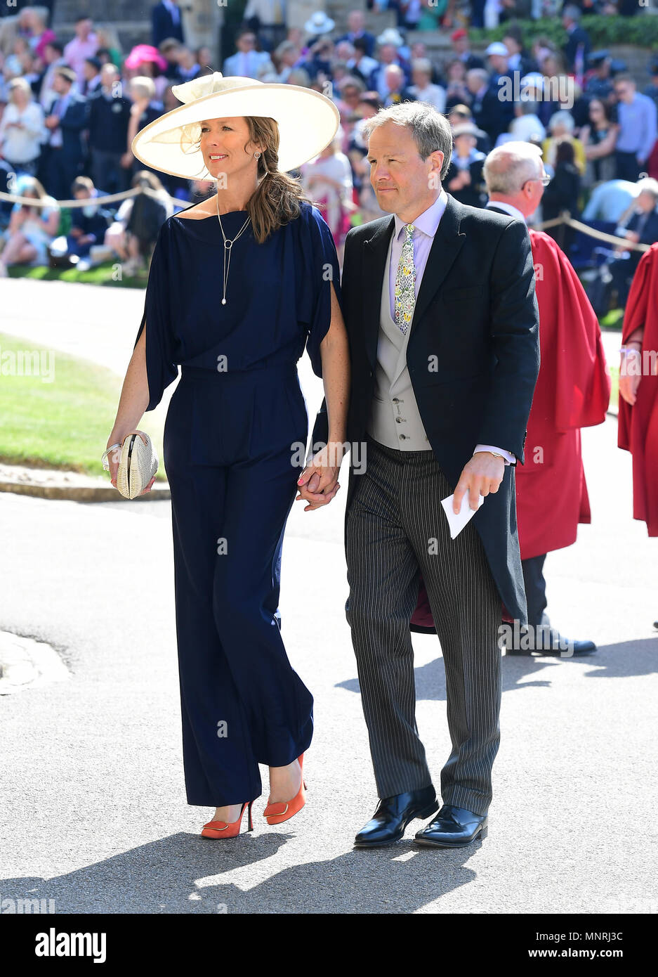 Jonny Wilkinson and Shelley Jenkins arrive at St George's Chapel at Windsor Castle for the wedding of Meghan Markle and Prince Harry. Stock Photo