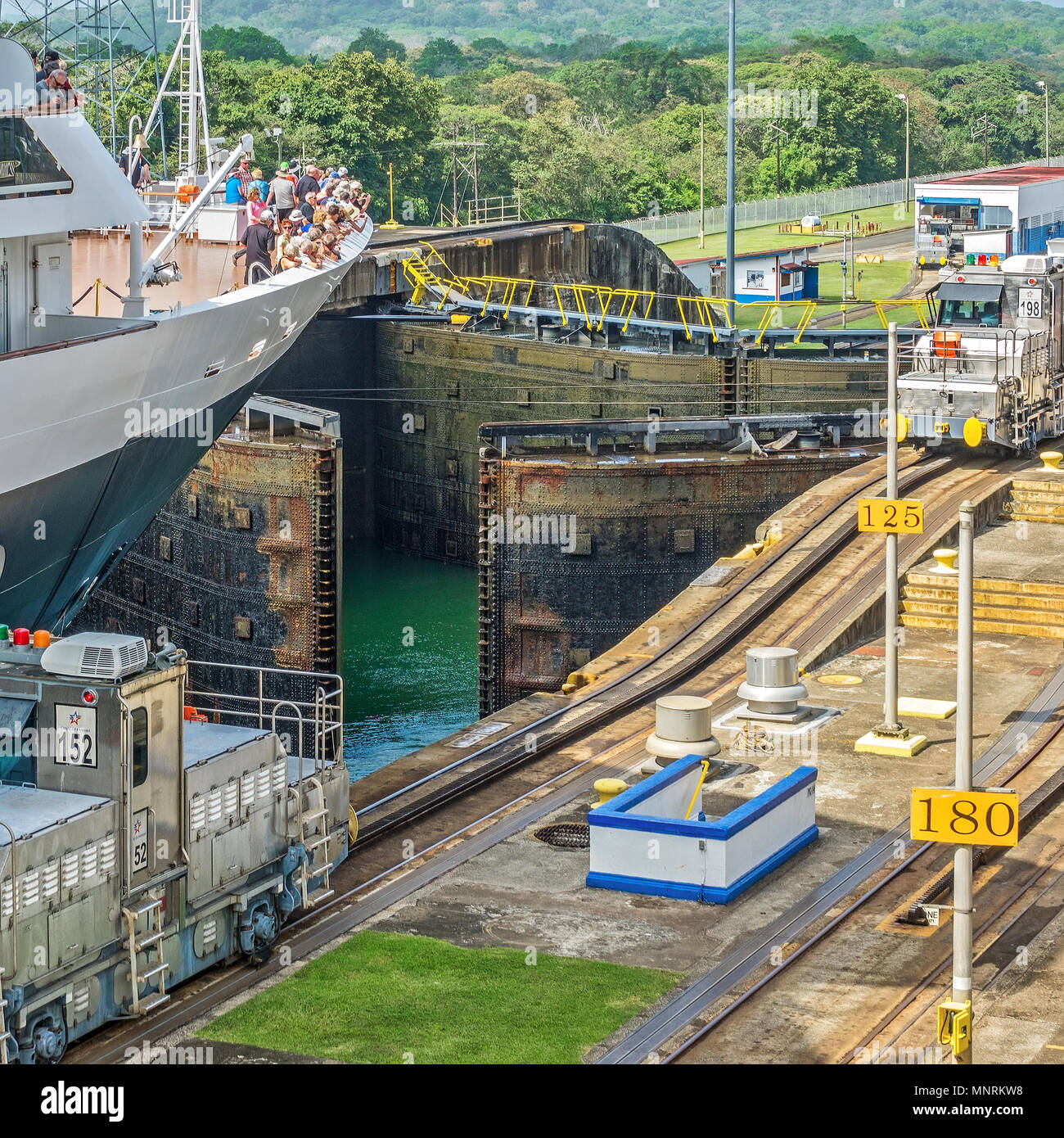 Cruise Ship Passing Through The Panama Canal, Panama, Central America Stock Photo