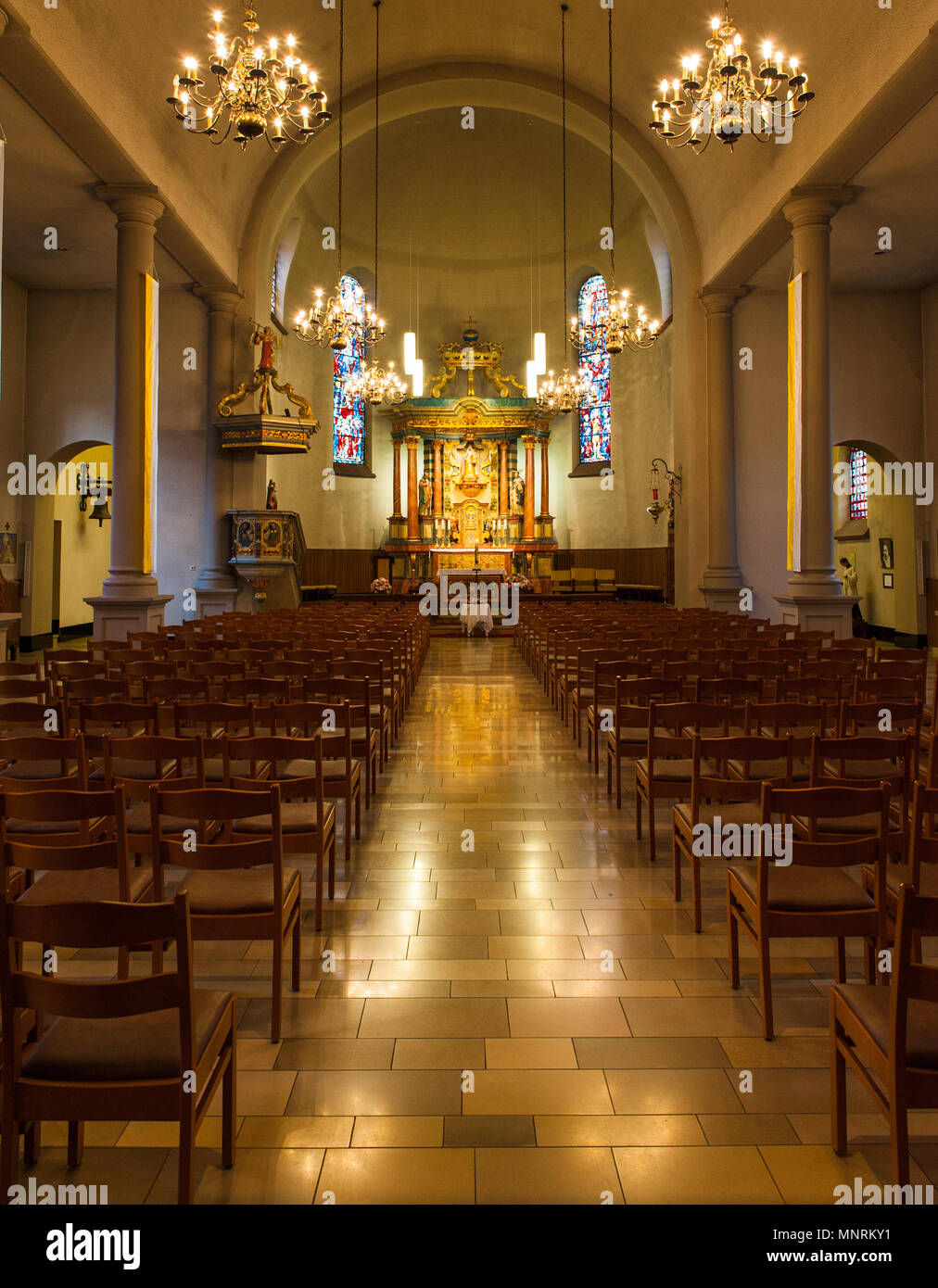 Interior of Notre Dame Church, Wiltz, Luxembourg Stock Photo