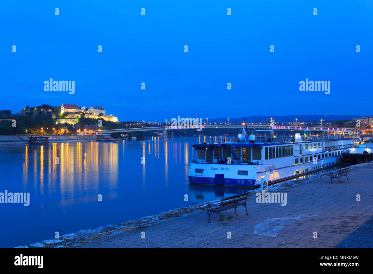 Petrovaradin fortress and Danube at golden hour Stock Photo