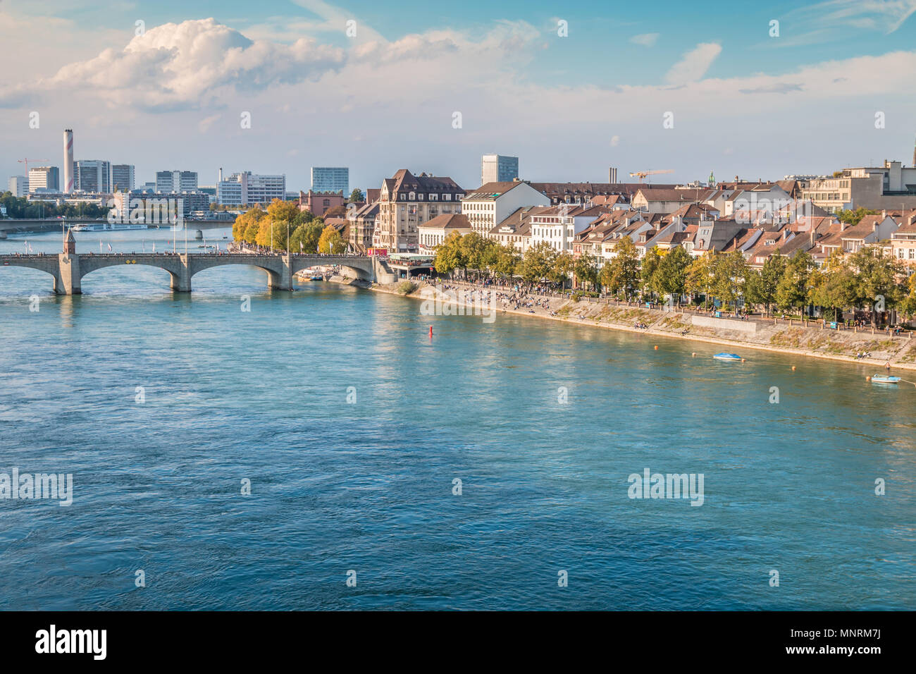 View of Rhine River in Basel Switzerland Stock Photo