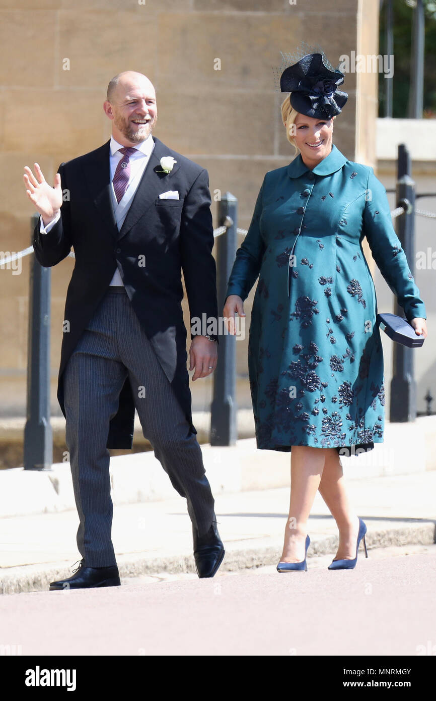 Mike and Zara Tindall arrive at St George's Chapel at Windsor Castle for  the wedding of Meghan Markle and Prince Harry Stock Photo - Alamy