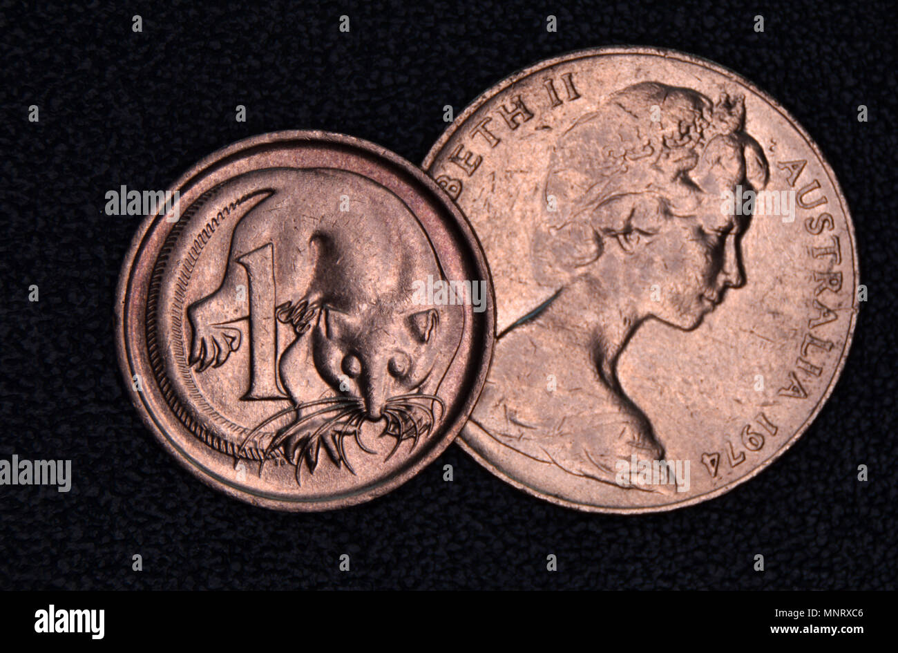 Closeup of an Australian 1 and 2 cent coin on a dark background Stock Photo Alamy