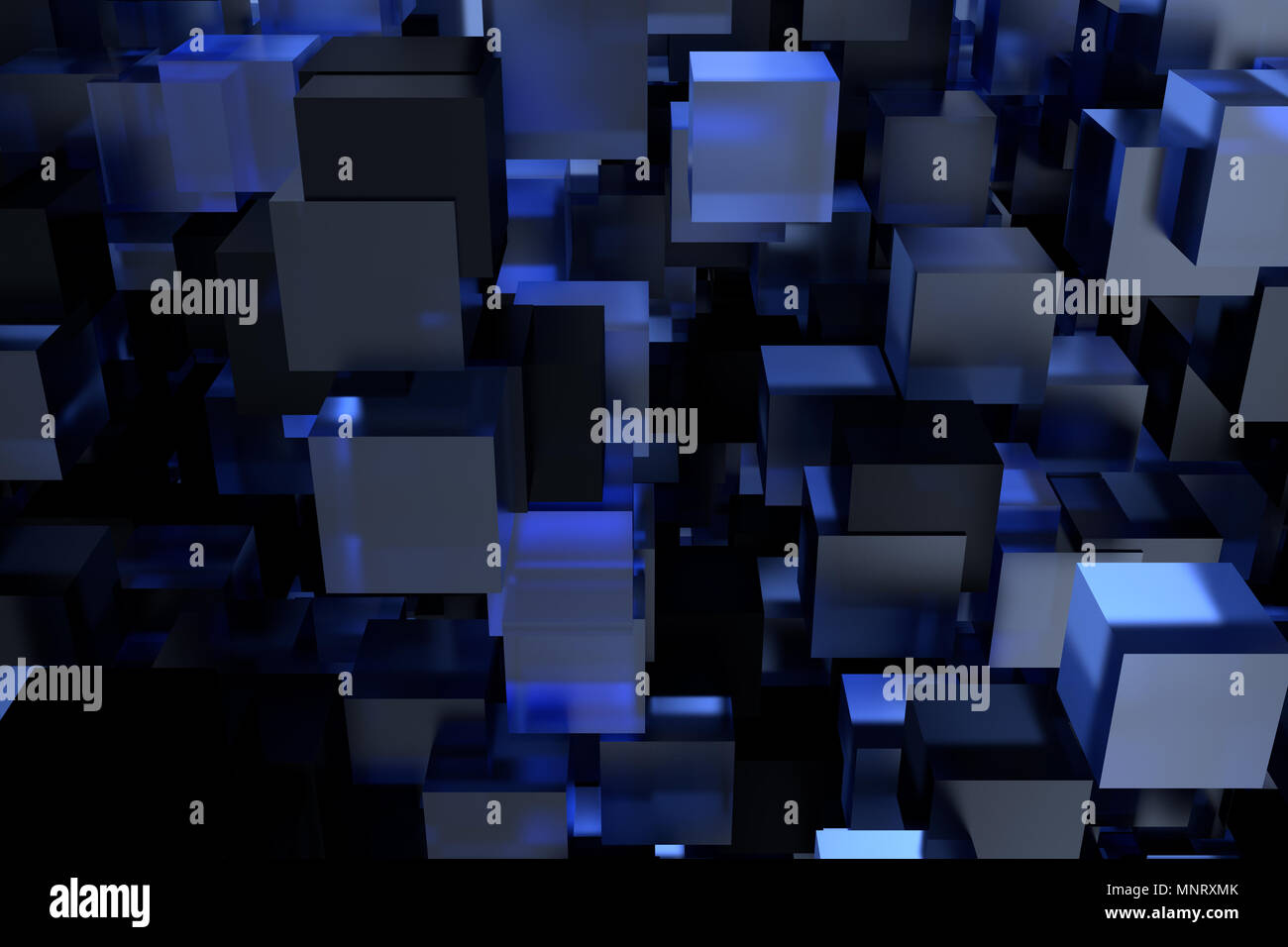 Abstract 3d rendering of chaotic cubes. Cubes in empty space ...