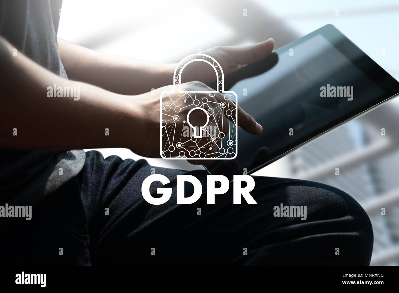 GDPR. Data Protection Regulation IT technologist Data Security system Shield Protection Stock Photo