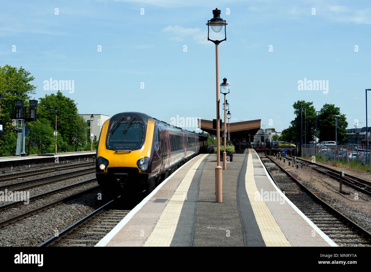 Arriva CrossCountry Voyager diesel train at Leamington Spa station, Warwickshire, England, UK