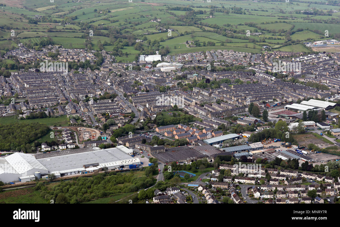 aerial view of Barnoldswick town centre, Lancashire, UK Stock Photo