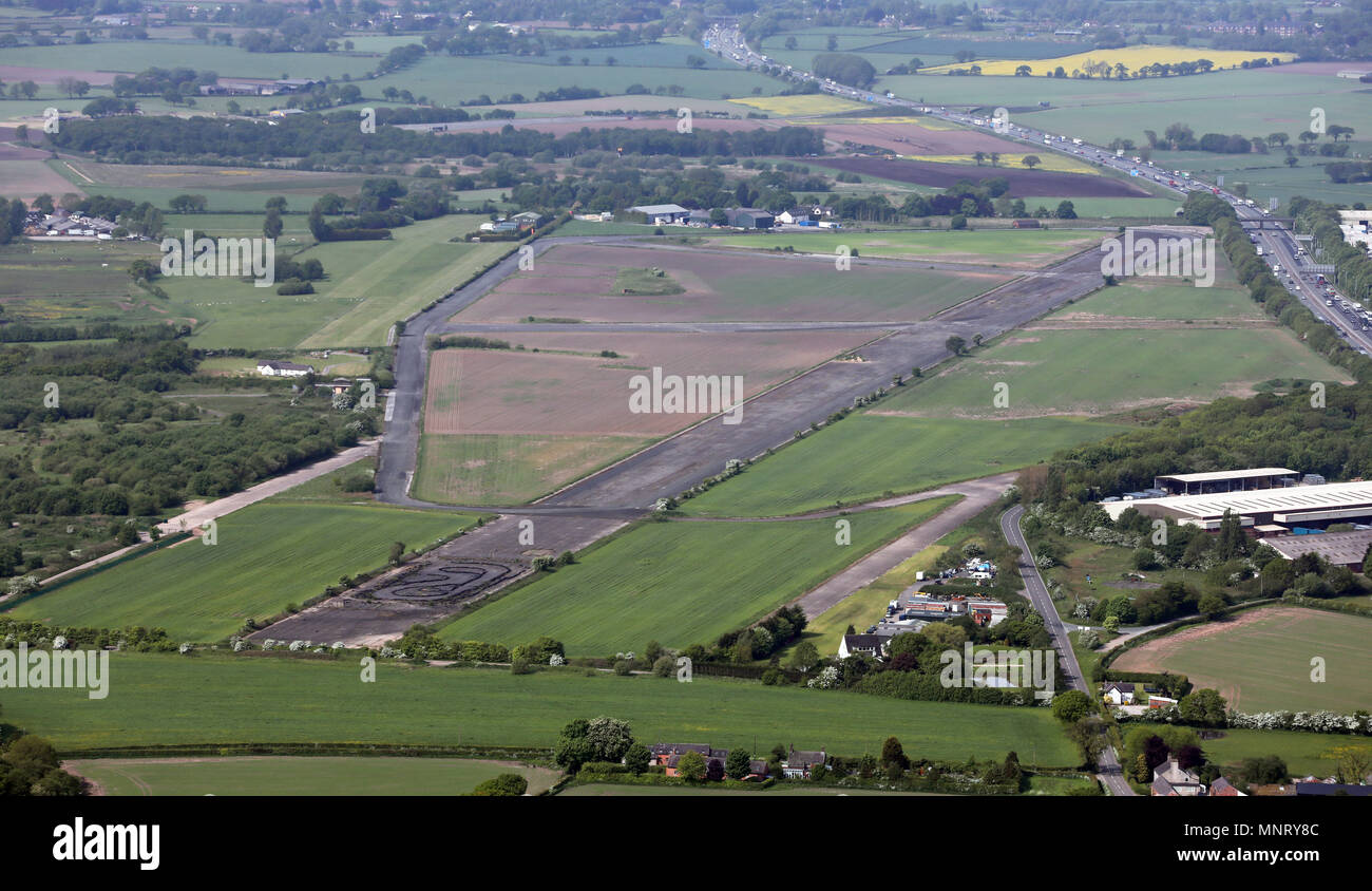 aerial view of Stretton Airfield near Warrington, Cheshire, UK Stock Photo