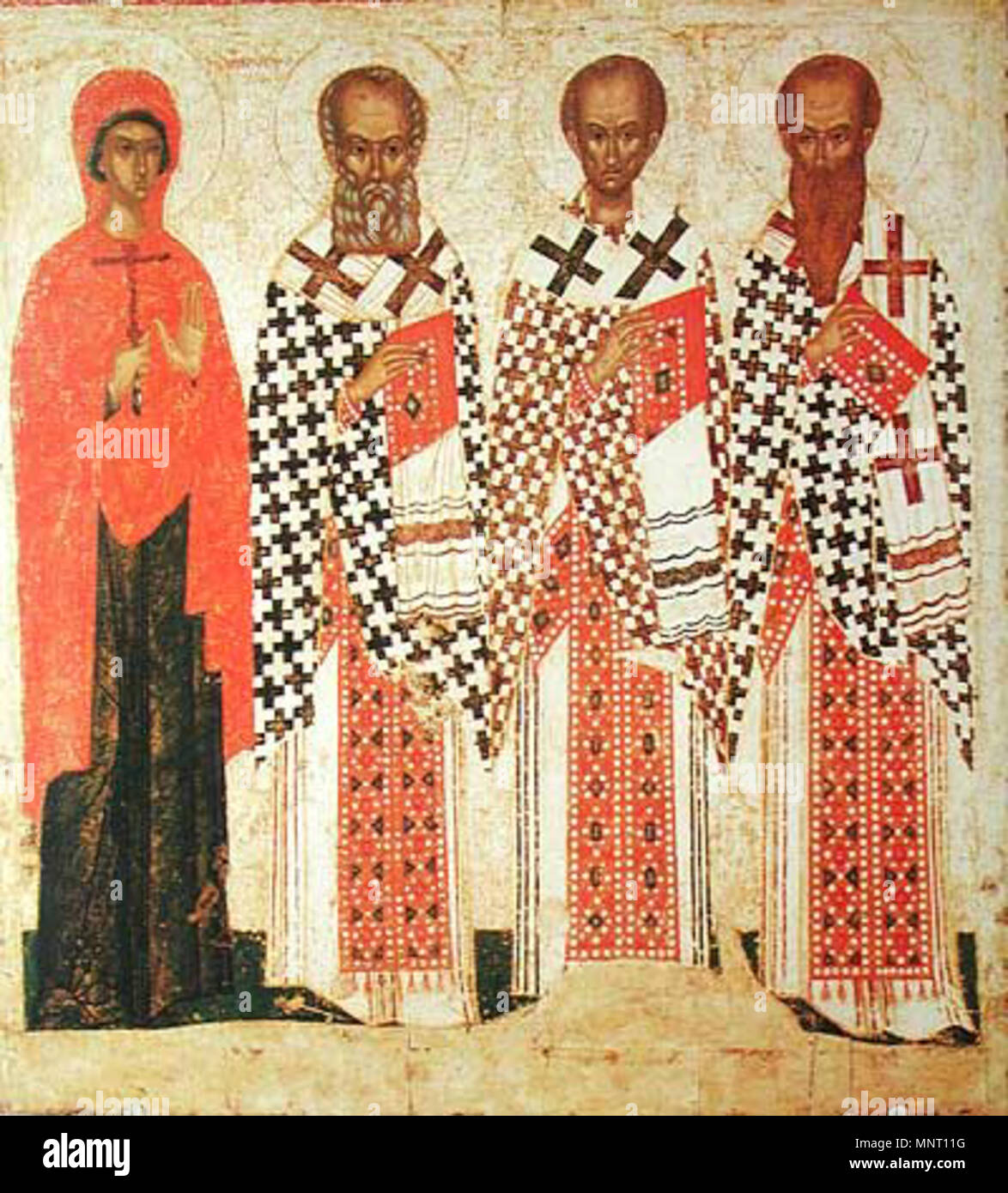. English: Saints Paraskeva, Gregory of Nazianzus, John Chrysostom and ...