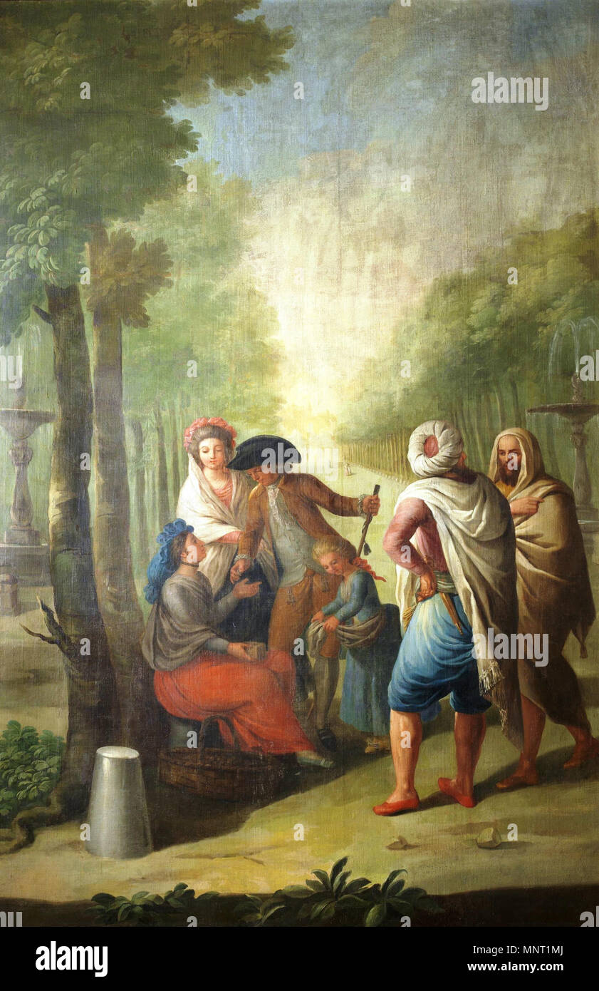 Paseo del Prado con personajes junto a una vendedora ambulante   18th century.   963 Paseo del Prado con personajes junto a una vendedora ambulante (Museo del Prado) Stock Photo