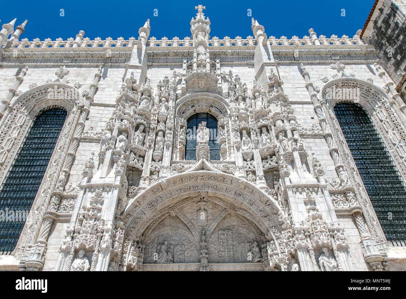 View of the famous Jeronimos Monastery in Belem, Lisbon, Portugal. Stock Photo
