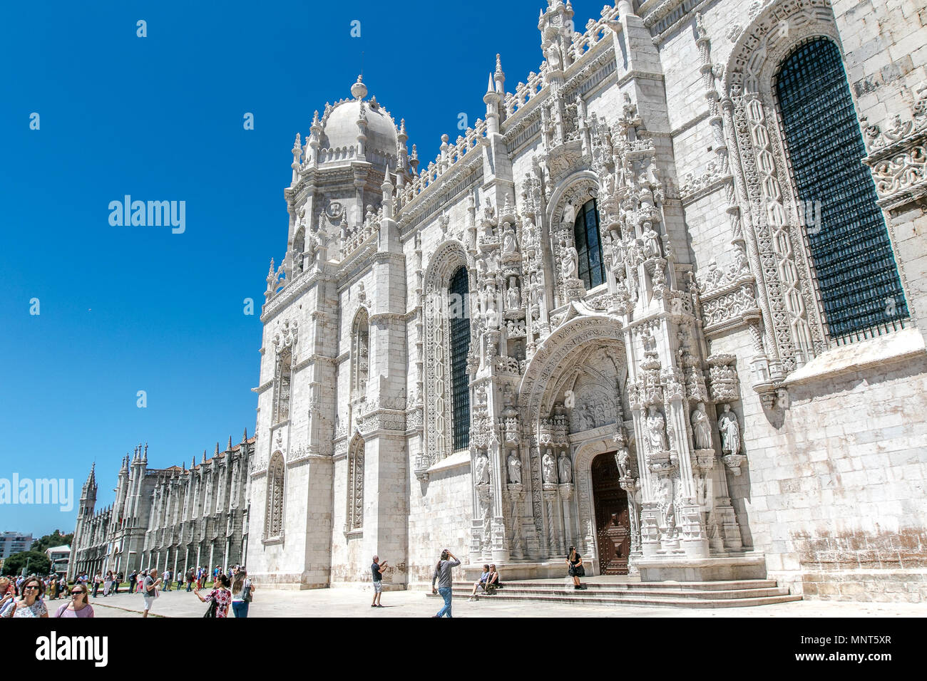 View of the famous Jeronimos Monastery in Belem, Lisbon, Portugal. Stock Photo