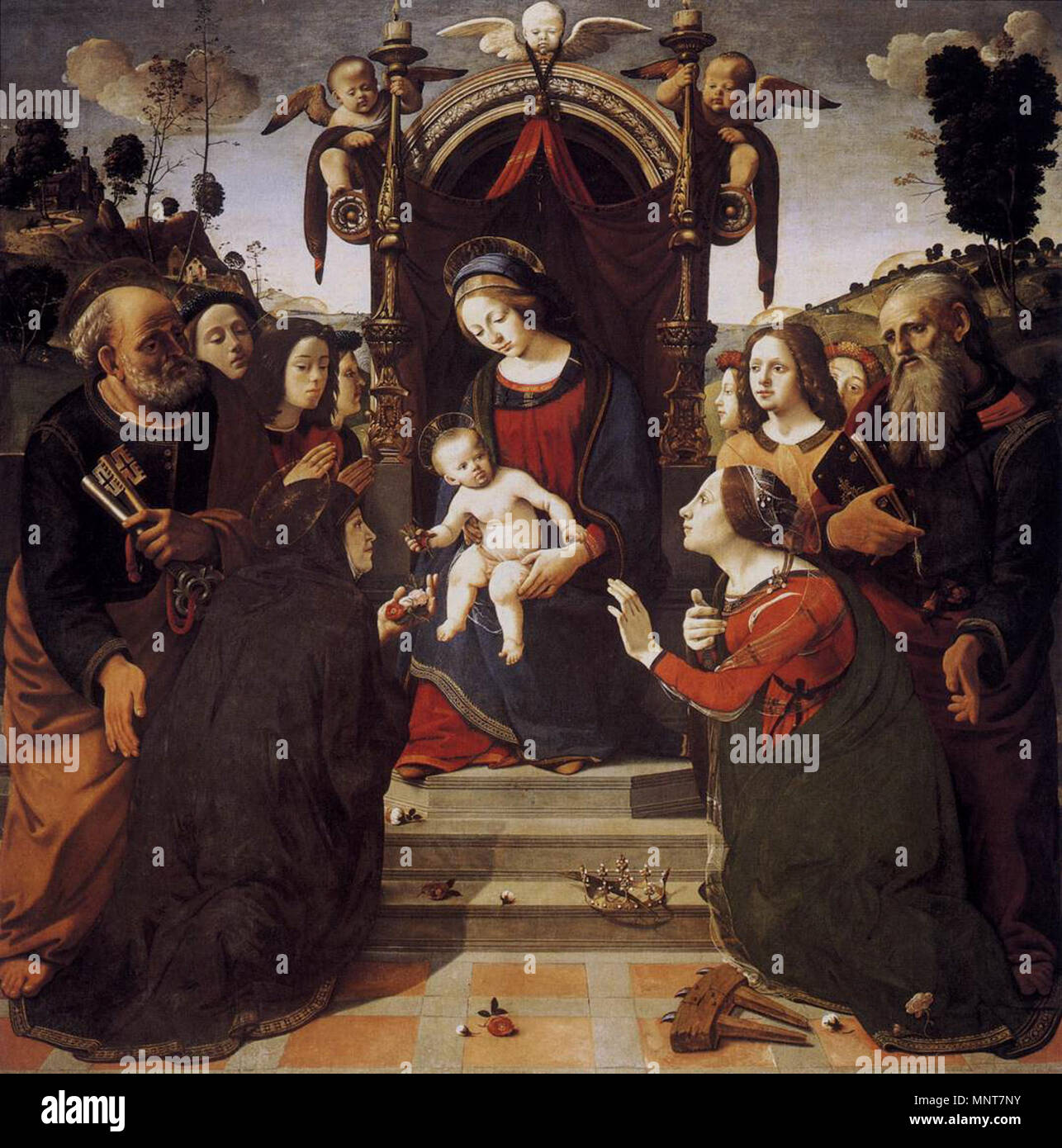 Virgin Theotokos And Child Between Saints