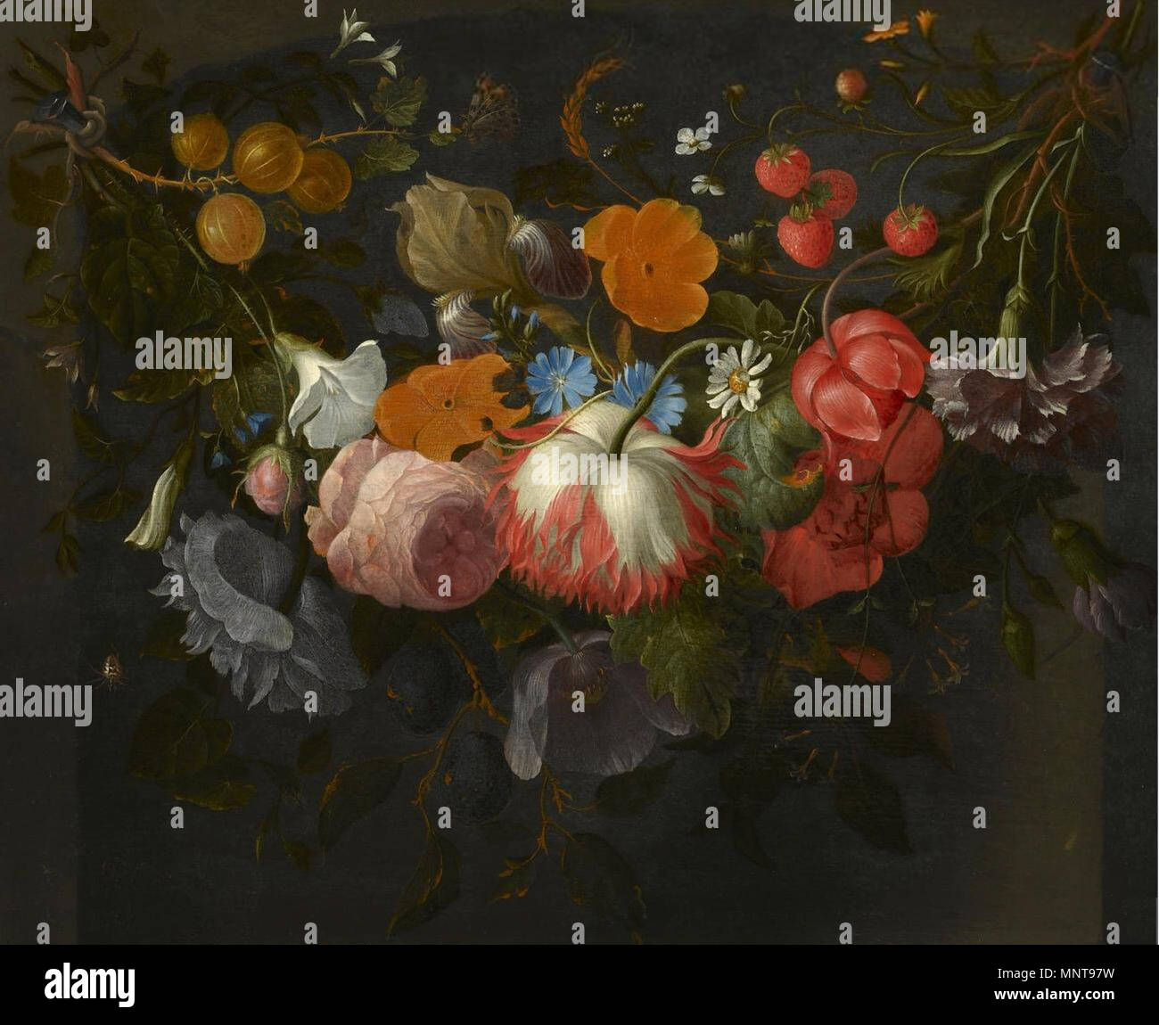 English A Swag Of Flowers Hanging In A Niche With - 