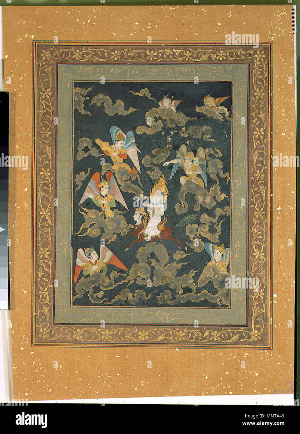 . English: Display Artist: Mir Kalan Khan Creation Date: late 17th century Display Dimensions: 8 7/32 in. x 5 3/4 in. (20.9 cm x 14.6 cm) Credit Line: Edwin Binney 3rd Collection Accession Number: 1990.509 Collection: <a href='http://www.sdmart.org/art/our-collection/asian-art' rel='nofollow'>The San Diego Museum of Art</a> . 6 September 2011, 14:05:59. English: thesandiegomuseumofartcollection 1179 The Prophet Muhammad's ascent to heaven- the Mi'raj (6125052426) Stock Photo