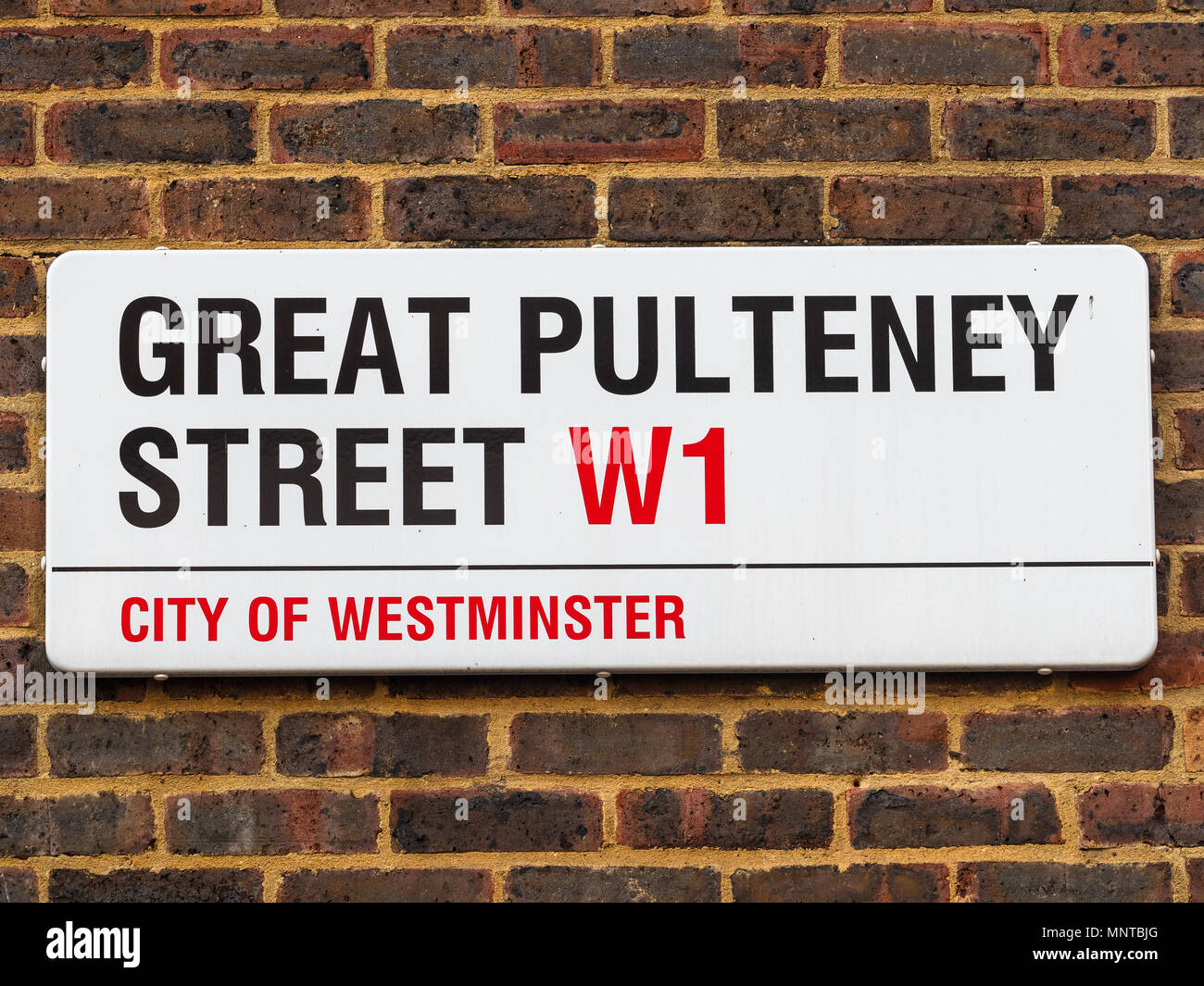 Soho Street Signs Series - Great Pulteney Street / Great Pulteney St - London's Soho district Street Signs Stock Photo
