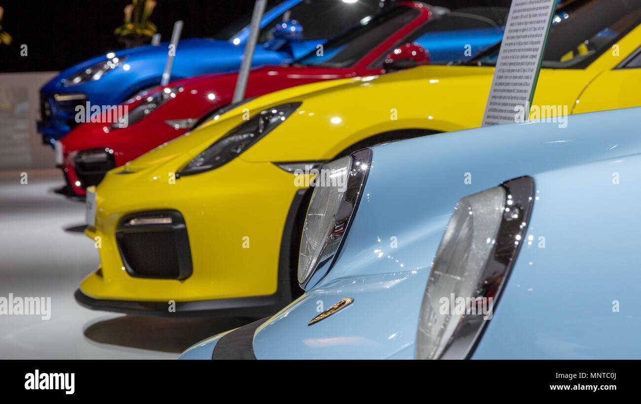 AMSTERDAM - APRIL 16, 2015: Row of various Porsche sports cars ...