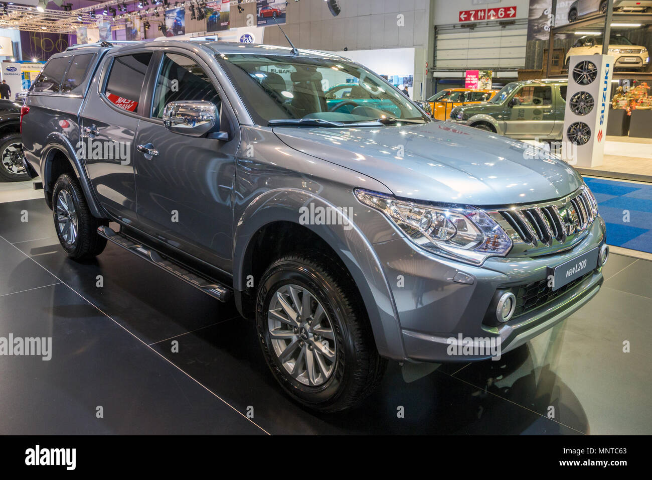 BRUSSELS - JAN 12, 2016: Mitsubishi L200 pickup truck showcased at the Brussels Motor Show. Stock Photo