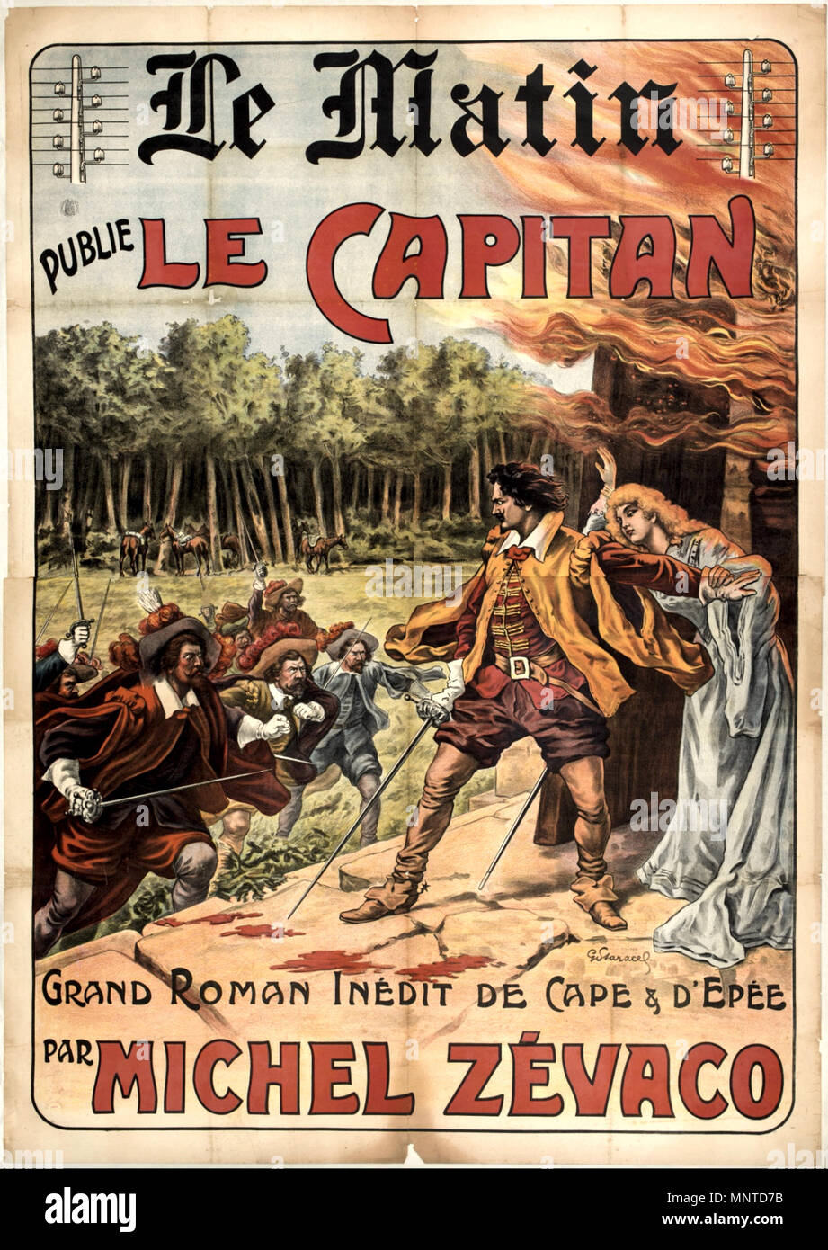 Le Capitan [roman de Michel Zévaco dans Le Matin] : [affiche].. Le Capitan,  roman de Michel Zévaco dans Le Matin : [affiche] / d'après G. Staracef.  between circa 1905 and circa 1907.
