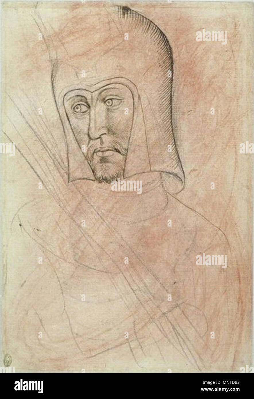 Français : Soldat casqué, vu en buste, tenant une lance, la tête de trois quarts vers la gauche   15th century.   1006 Pisanello - Codex Vallardi 2610 v Stock Photo