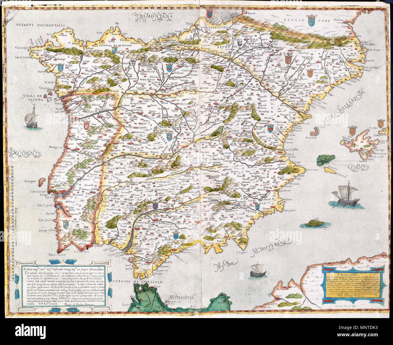 853 Mapa de España y Portugal (Forlani de Veronese) Stock Photo