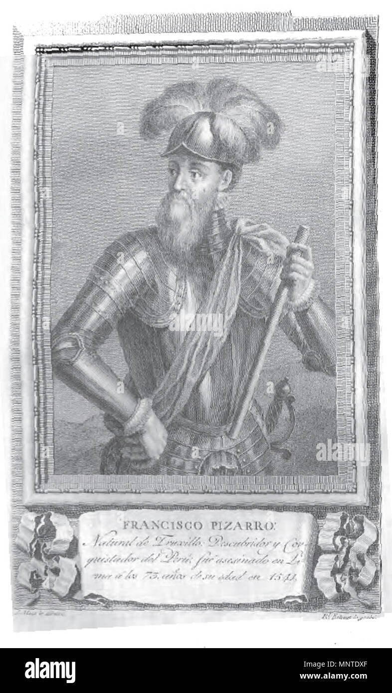 . Retrato de Francisco Pizarro. 1791. Al pie de la imagen figuran los datos de su autor. 1008 Francisco Pizarro Stock Photo