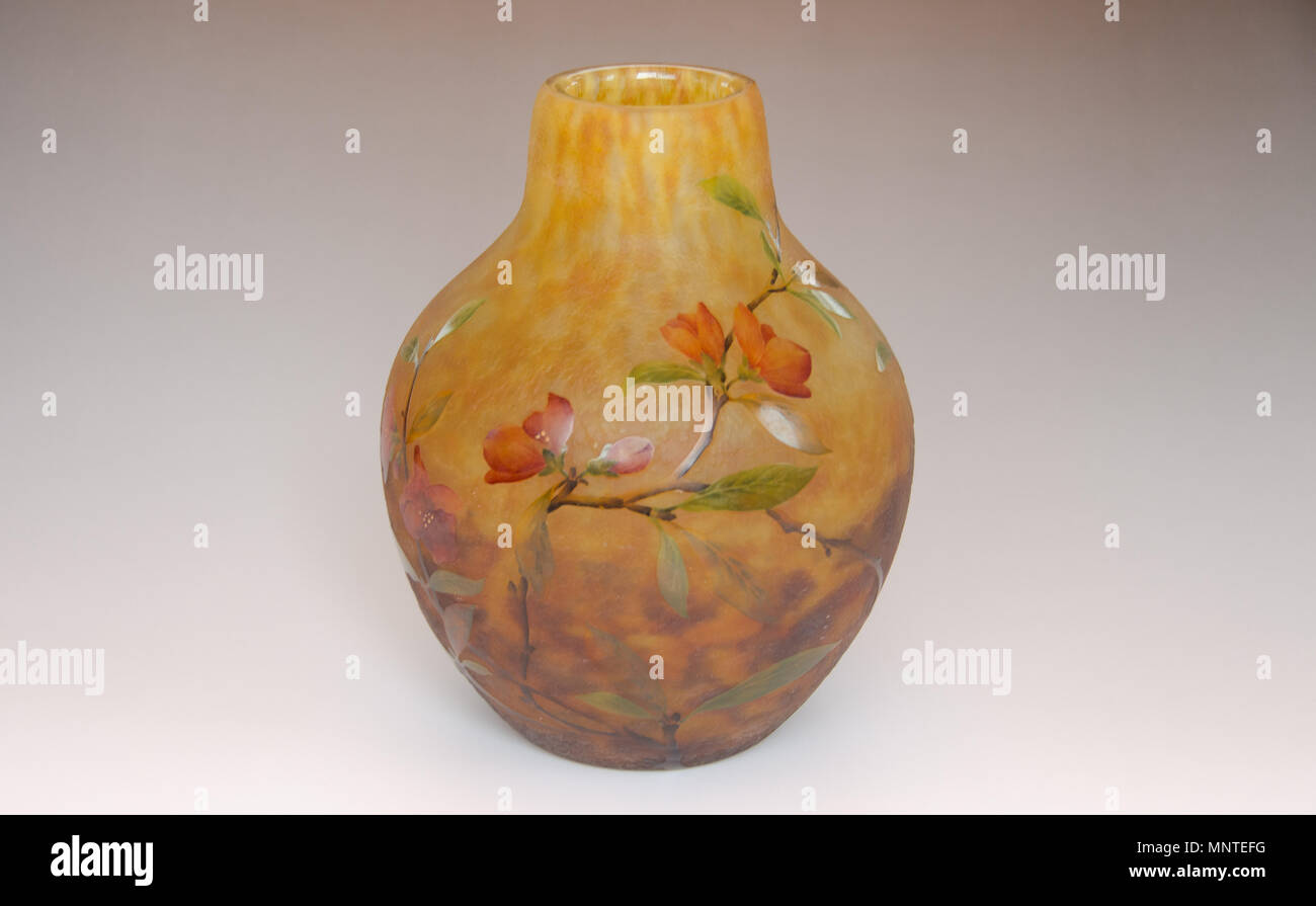 19th century Daum Nancy apple blossoms vase. Stock Photo