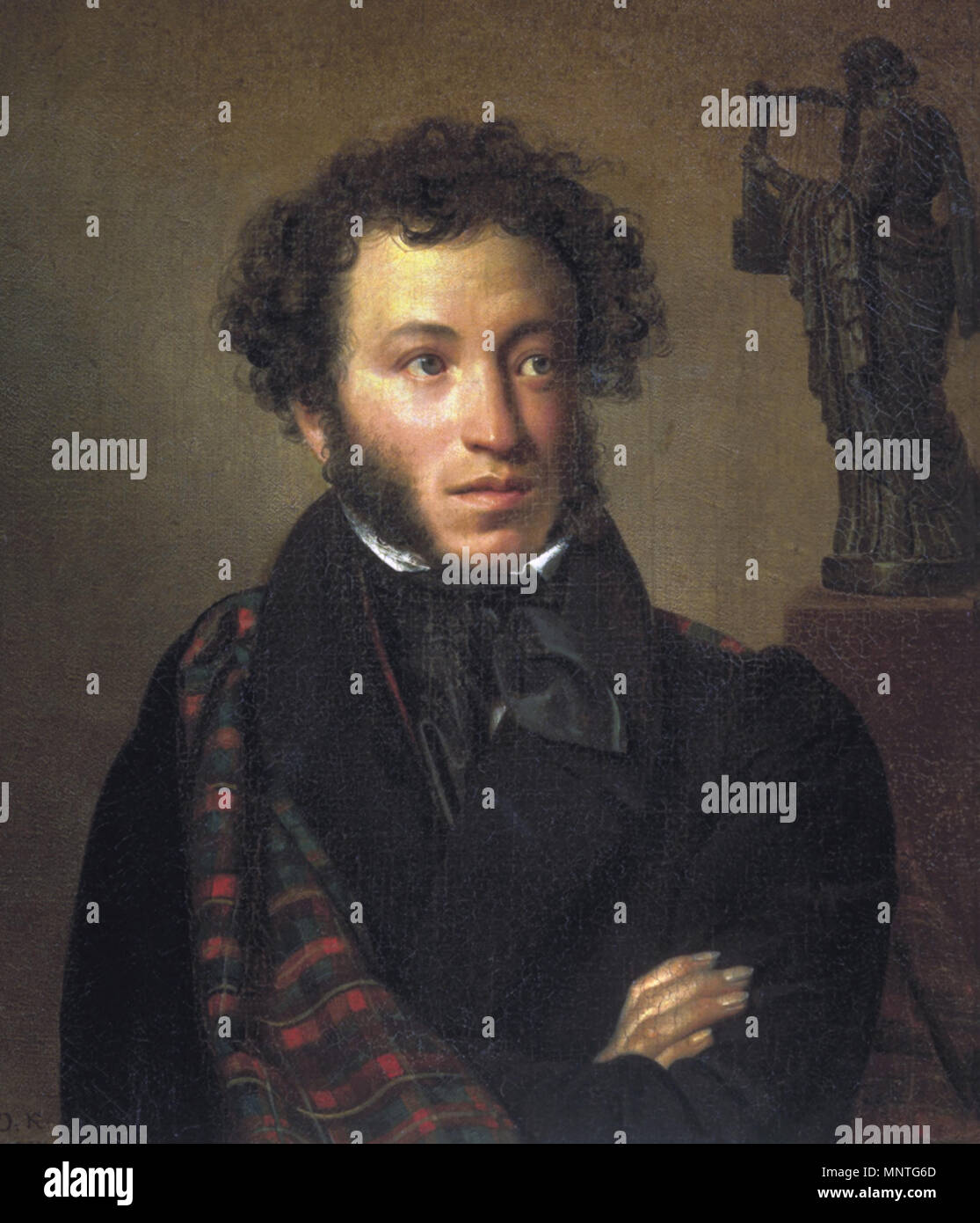 Russian: «Portrait of поэта А. С. Пушкина» Portrait of A. S. Pushkin   1827.   1017 Portrait of Alexander Pushkin (Orest Kiprensky, 1827) Stock Photo