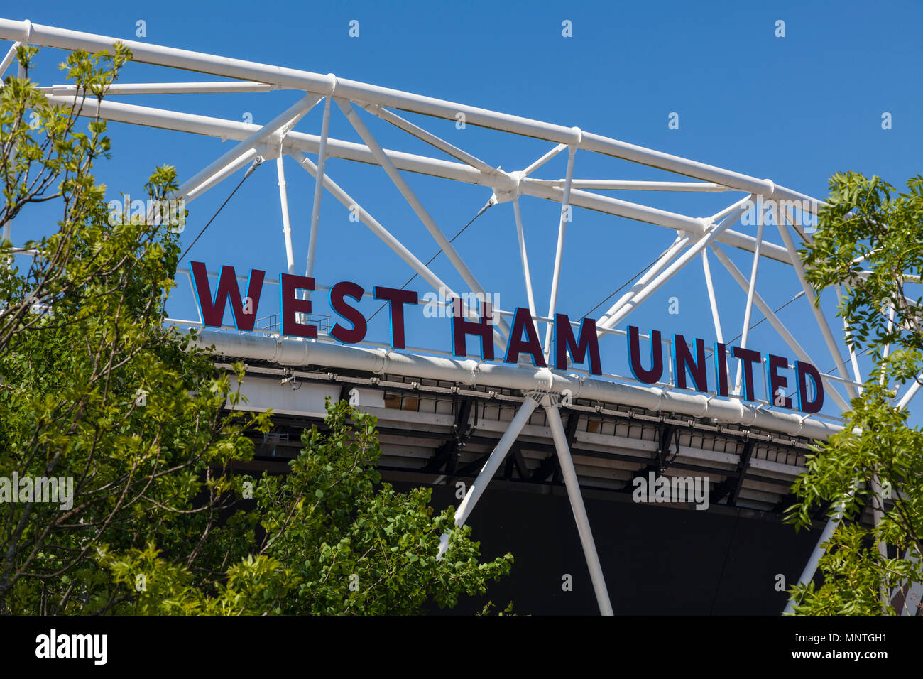 Detail of West Ham United football stadium at the Queen Elizabeth Olympic park in London Stock Photo