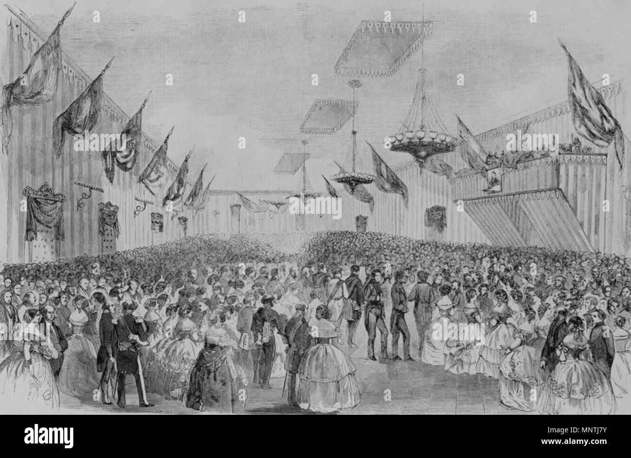 . English: The inaugural ball for president James Buchanan held in a provisional building built in Judiciary Square in Washington DC, 1857 . 3 September 2017. Unknown 1027 President James Buchanan's inaugural ball, Washington DC 1857 Stock Photo