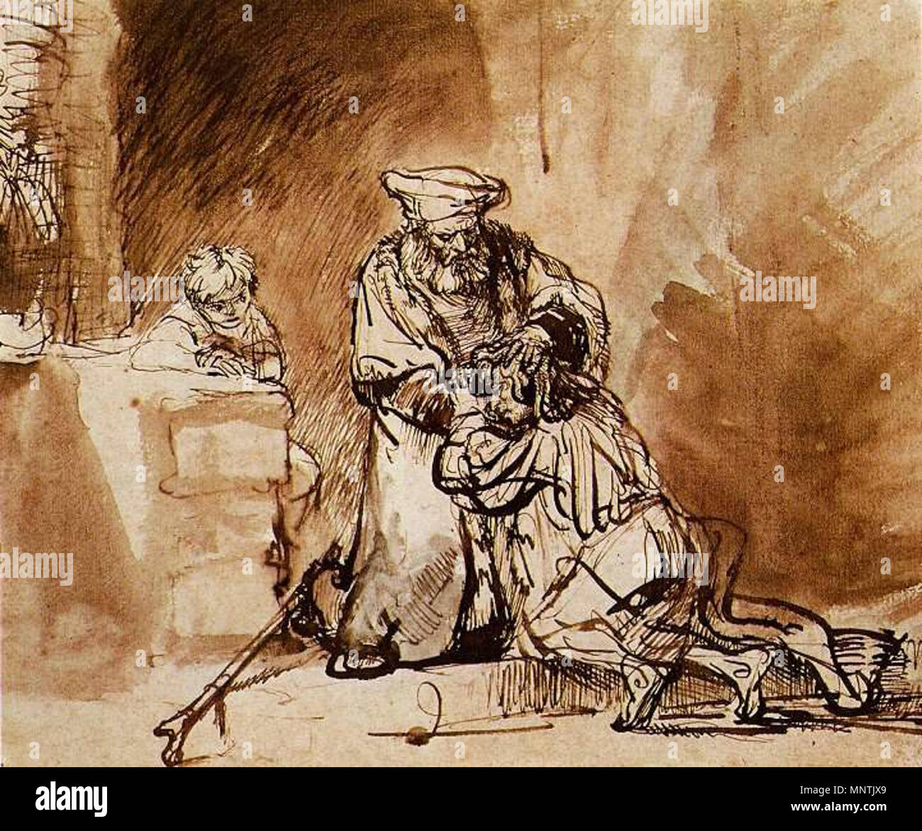 . Rembrandt Harmensz. van Rijn 1606 – 1669 The Return of the Prodigal Son (1642) drawing with pen and brush (19 × 23 cm) — ca. 1642 Teylers Museum, Haarlem . 1642.   Rembrandt  (1606–1669)       Alternative names Rembrandt van Rijn, Birth name: Rembrandt Harmenszoon van Rijn, Rembrandt Harmensz. van Rijn  Description Dutch painter, printmaker and draughtsman  Date of birth/death 15 July 1606 4 October 1669  Location of birth/death Leiden Amsterdam  Work period between circa 1625 and circa 1669  Work location Leiden (1620-1624), Amsterdam (1624-1625), Leiden (1625-1633), Amsterdam (1631-1669)   Stock Photo