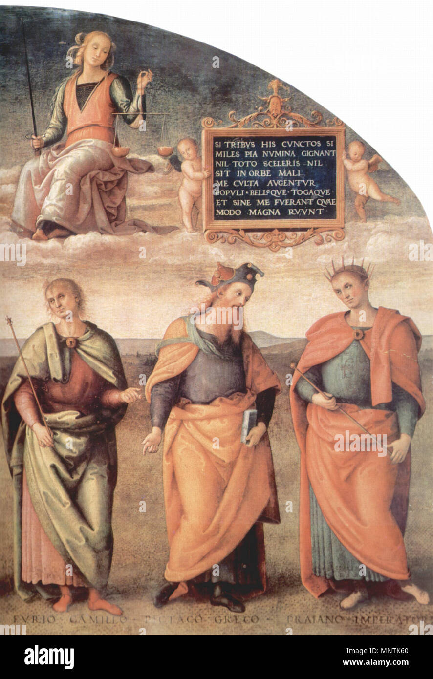 .  Italiano: La prudenza e la giustizia impersonata da Marco Furio Camillo . 1497.   1031 Prudence and Justice with Six Antique Wisemen (part B) Stock Photo