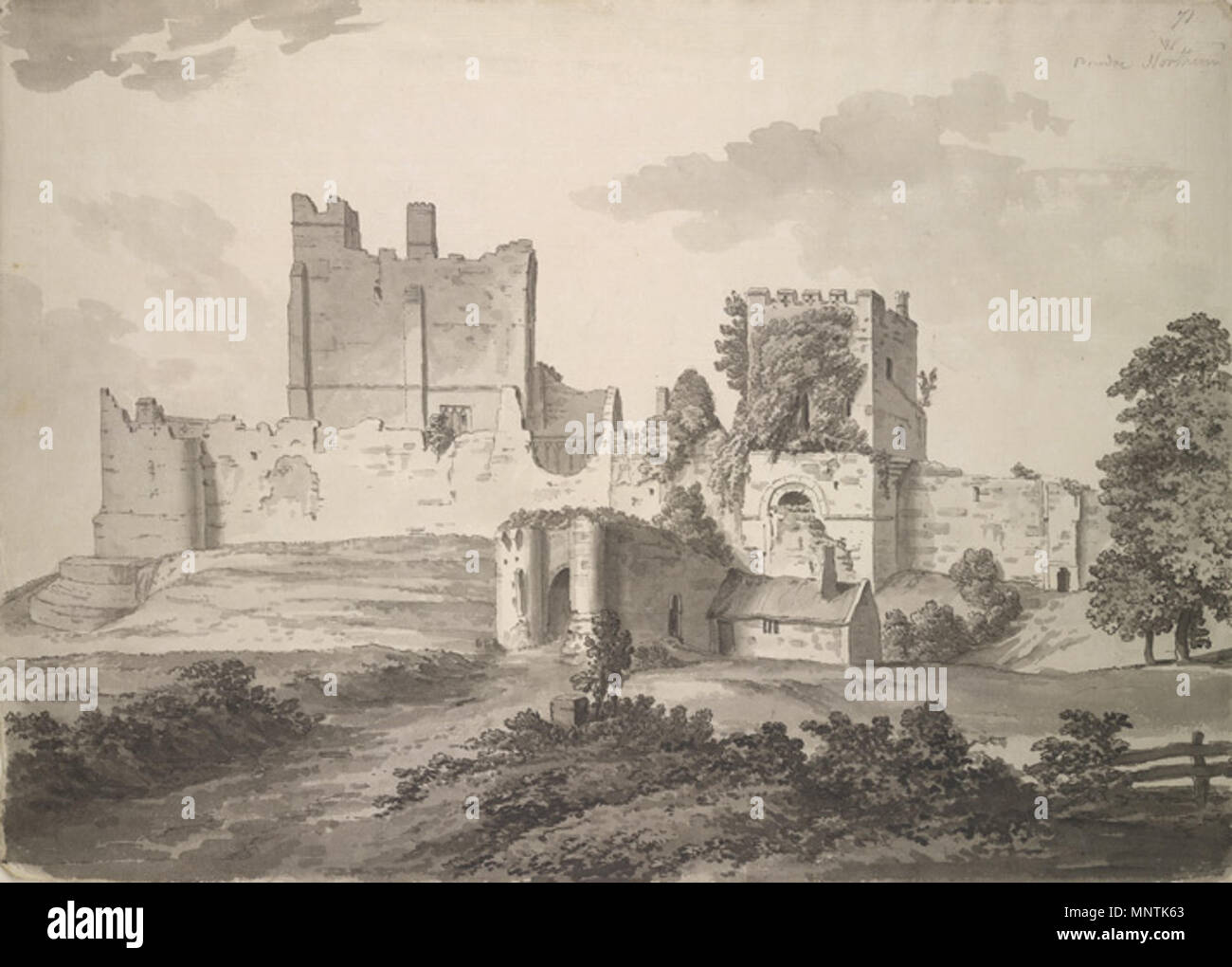 English Prudhoe Castle f. 71 . View of Prudhoe Castle in