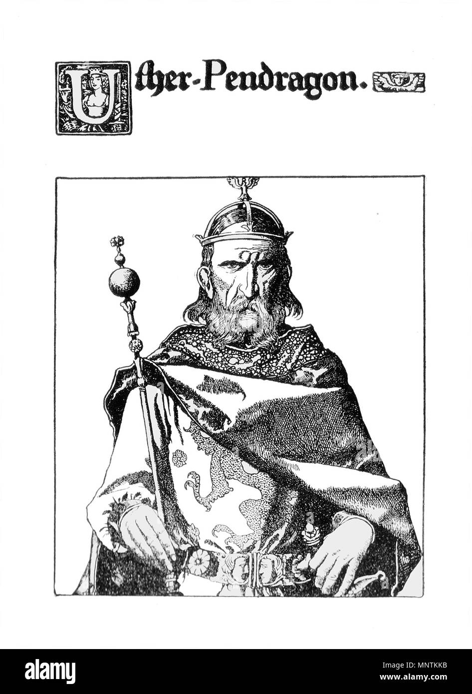 .  English: Uther Pendragon, father of King Arthur, by Howard Pyle, from The Story of King Arthur and His Knights by Howard Pyle, Charles Scribners, New York, 1903. . 1903.   1033 Pyle Uther Pendragon Stock Photo