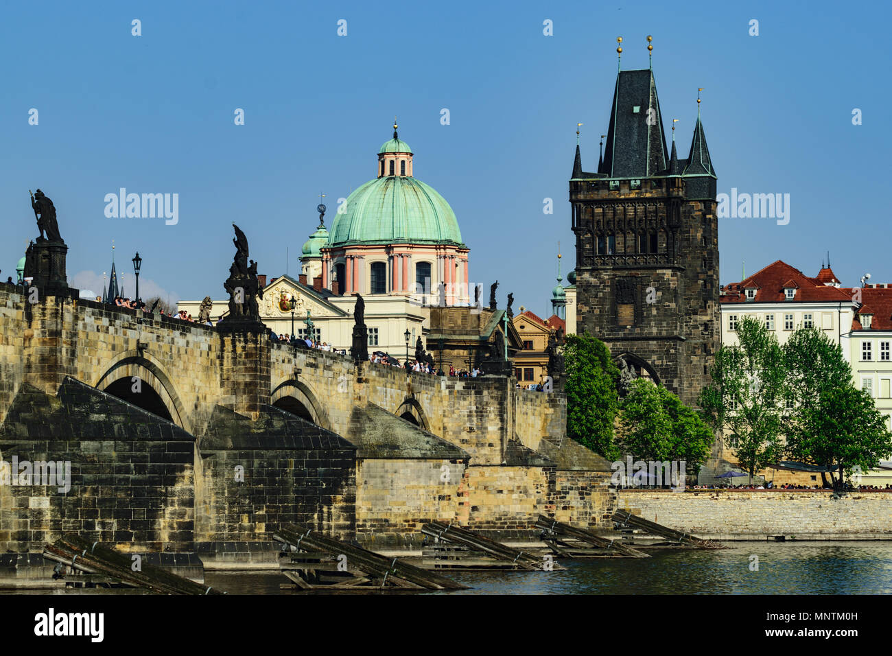 Charles Bridge and Old Tow Tower Stock Photo
