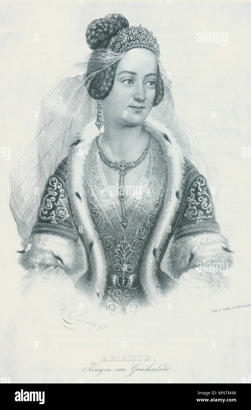 . English: Amalia of Oldenburg, queen of Greece, in a litograph . 29 July 2016. Unknown 1035 Queen amalia of greece litograph Stock Photo