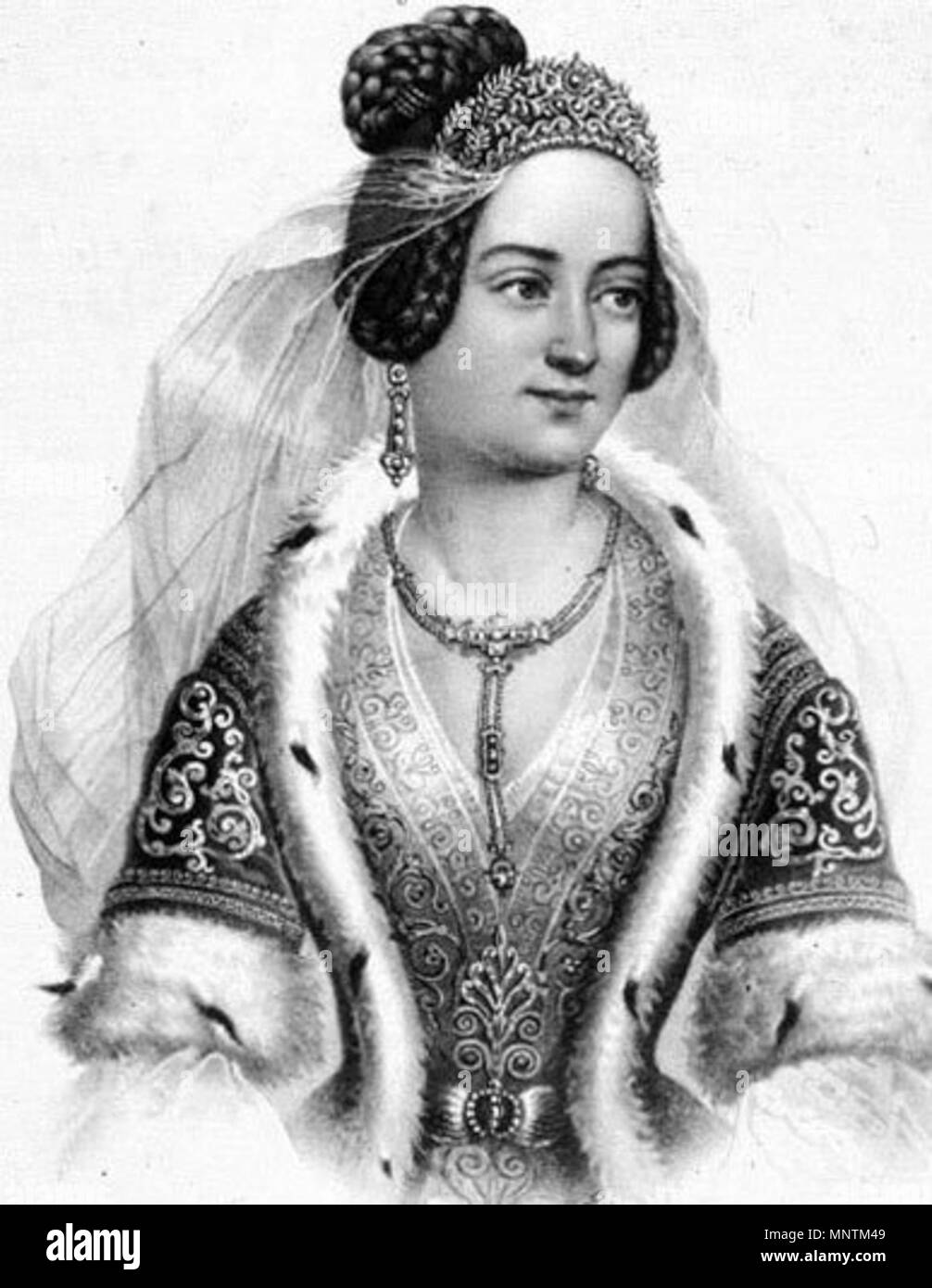 . English: Amalia of Oldenburg, queen on Greece, in an official lithography . 30 July 2016. Unknown 1035 Queen Amalia of Greece litography Stock Photo
