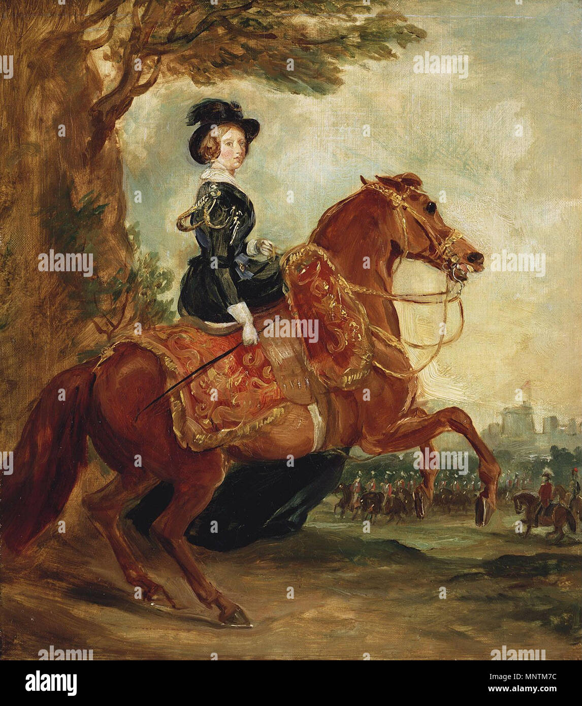 Queen Victoria (1819-1901) on Horseback .  English: Portrait of Queen Victoria on horseback . 1845.   1035 Queen Victoria on horseback - Grant 1845 Stock Photo