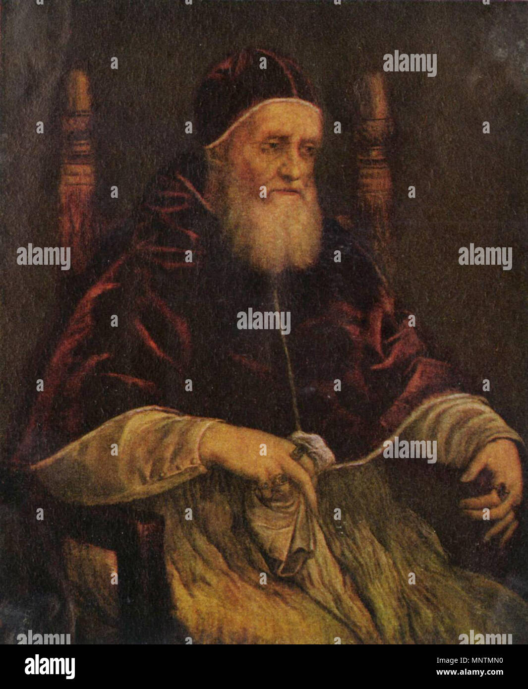 Portrait of Pope Julius II   circa 1512.   1038 Raffael workshop - Portrait of Julius II - Uffizi Stock Photo