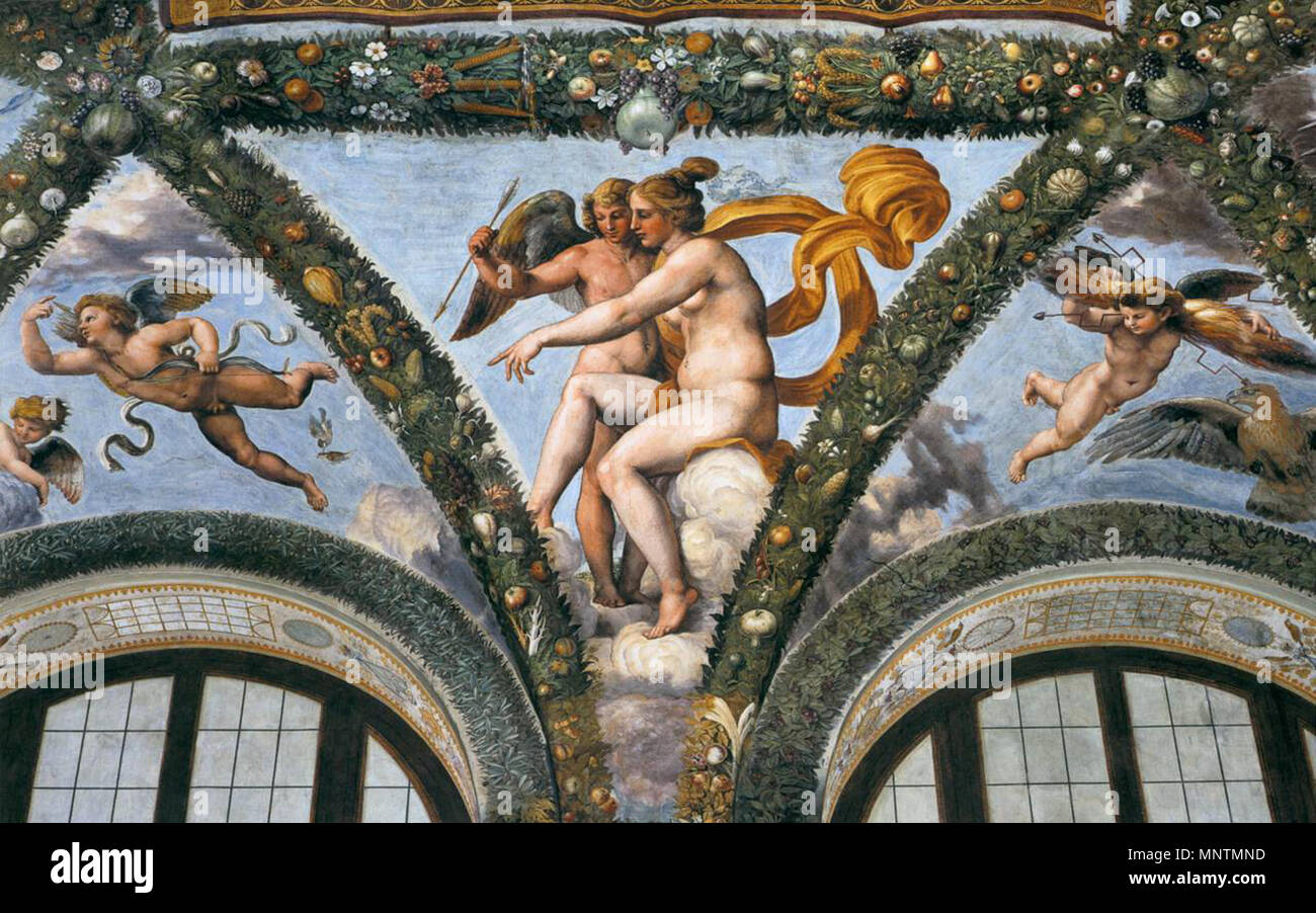 English: Venus and Cupid   between 1517 and 1518.   1038 Raffael, Loggia di Psiche, Villa Farnesina, Rome 12 Stock Photo