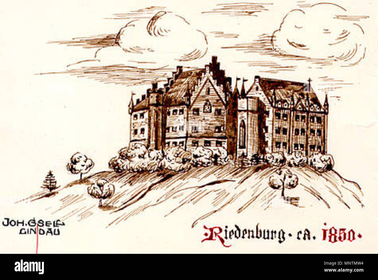 . Deutsch: Die Riedenburg in Bregenz-Rieden (Vorarlberg) um 1850 . circa 1850. Johann Gsell, Lindau 1061 Riedenburg Bregenz-Rieden Vbg 1850 Stock Photo