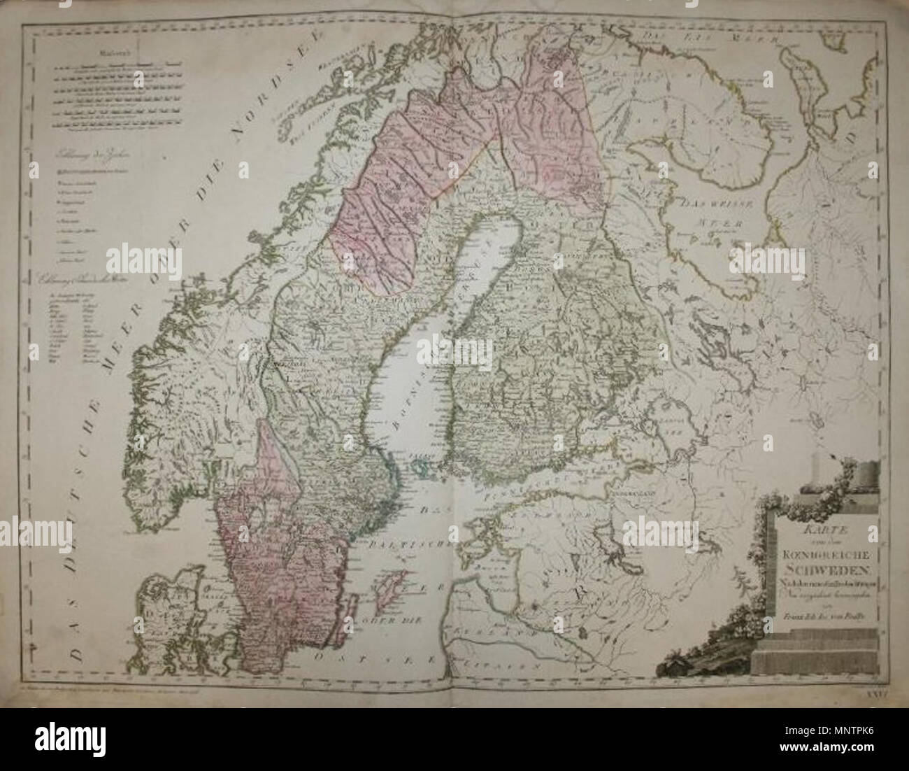 . Deutsch: Karte von dem Koenigreiche Schweden. Kolorierter Kupferstich. Aus Grosser Deutscher Atlas. Karte ca. 56 × 75 cm . between 1794 and 1796. Franz Johann Joseph von Reilly (1766–1820) Alternative names Reilly, Franz Johann Joseph von Description Austrian publisher and writer Date of birth/death 18 August 1766 6 July 1820 Location of birth/death Vienna Vienna Work period 1790 – 1800 Work location Vienna Authority control : Q113944 VIAF: 102371035 ISNI: 0000 0001 1839 240X LCCN: n88624007 GND: 118748017 SUDOC: 158784243 WorldCat Stecher: F. Müller 1047 Reilly Karte von dem Stock Photo