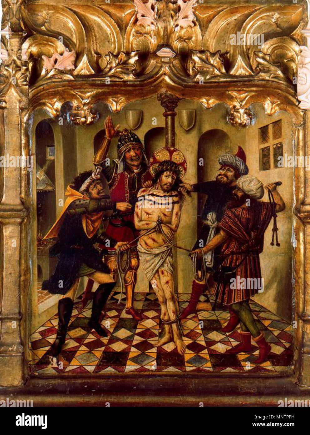 .  Español: La obra representa a Jesucristo en el momento de ser azotado. . Segunda mitad del siglo XV.   1048 Reixach-flagelacion Stock Photo